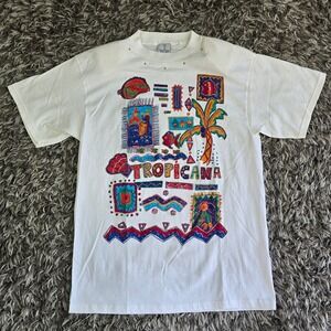 Vintage 90s KWBL Los Angeles Tropicana Graphic T Shirt White Studded One Size